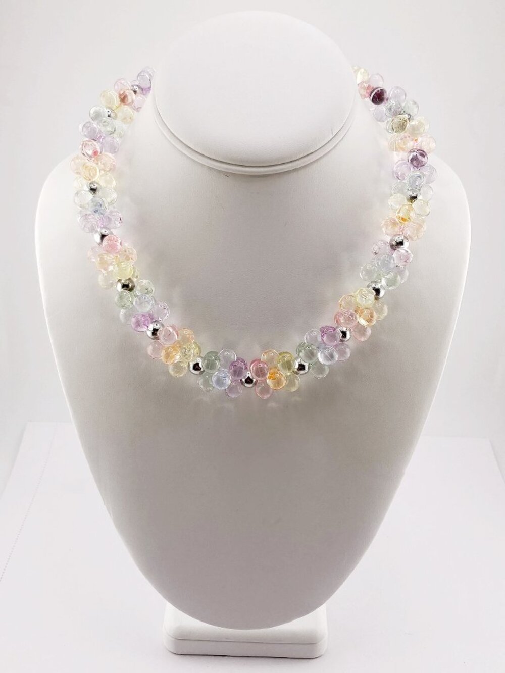 VINTAGE Pastel translucent plastic crackle bead cluster necklace 1980s jewelry